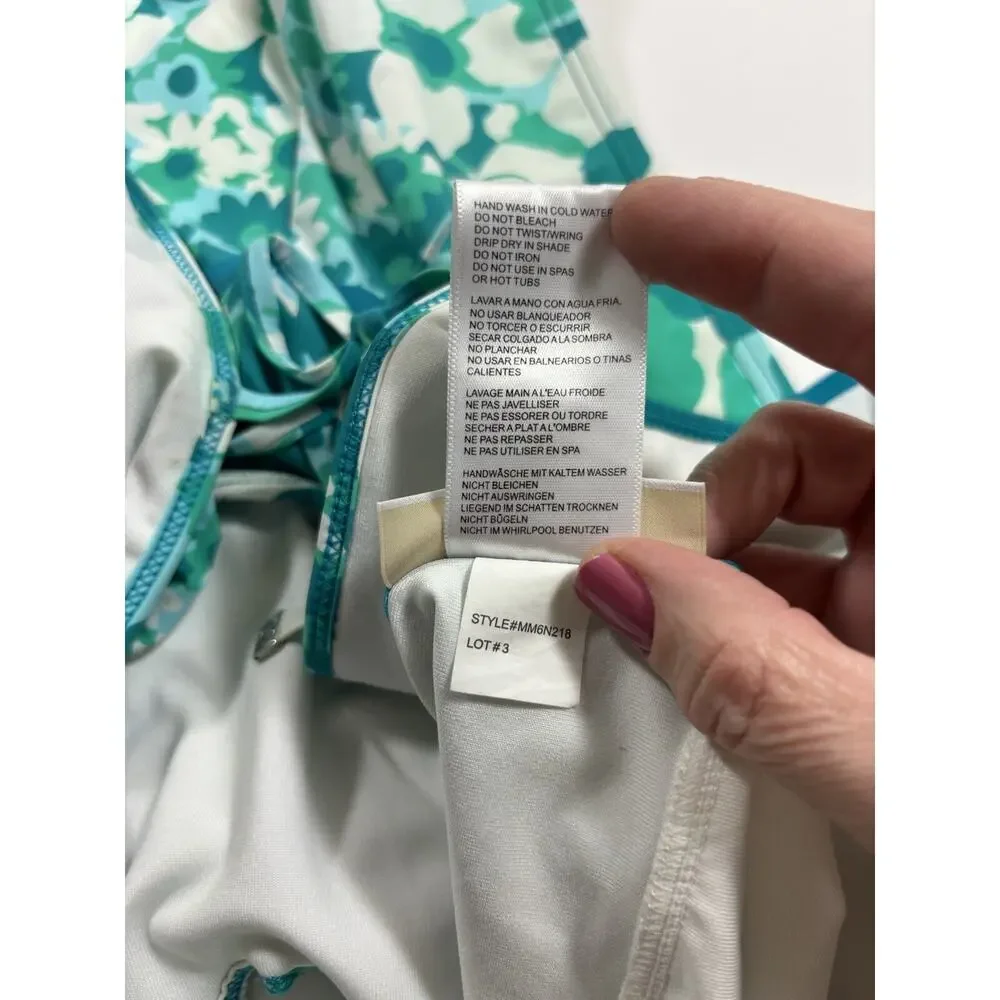 Michael Kors Swim One Piece Bathing Suit Swimsuit Teal Blue White Floral 10